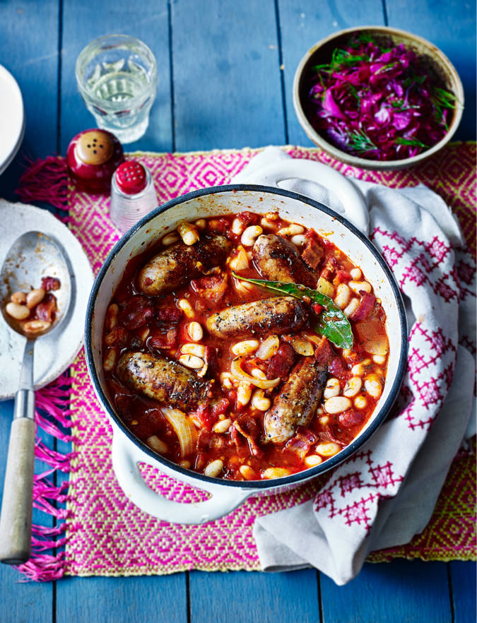 Polish sausage and beans with quick pickled cabbage recipe Sainsbury